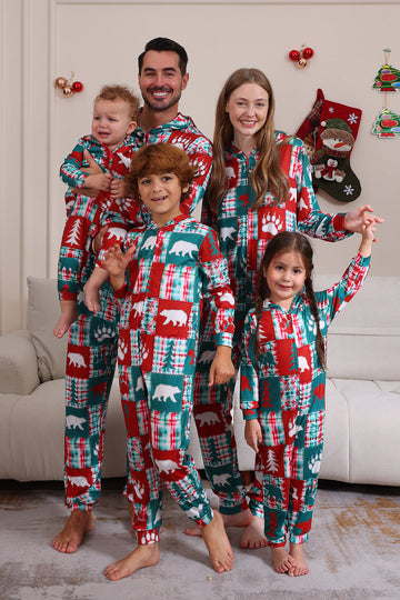 Red and Green Colorblock Christmas Hooded Family Pajama Set